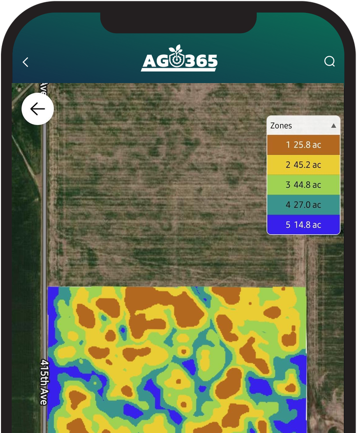 Agronomy 365 app showing BaselineRx zones on a phone